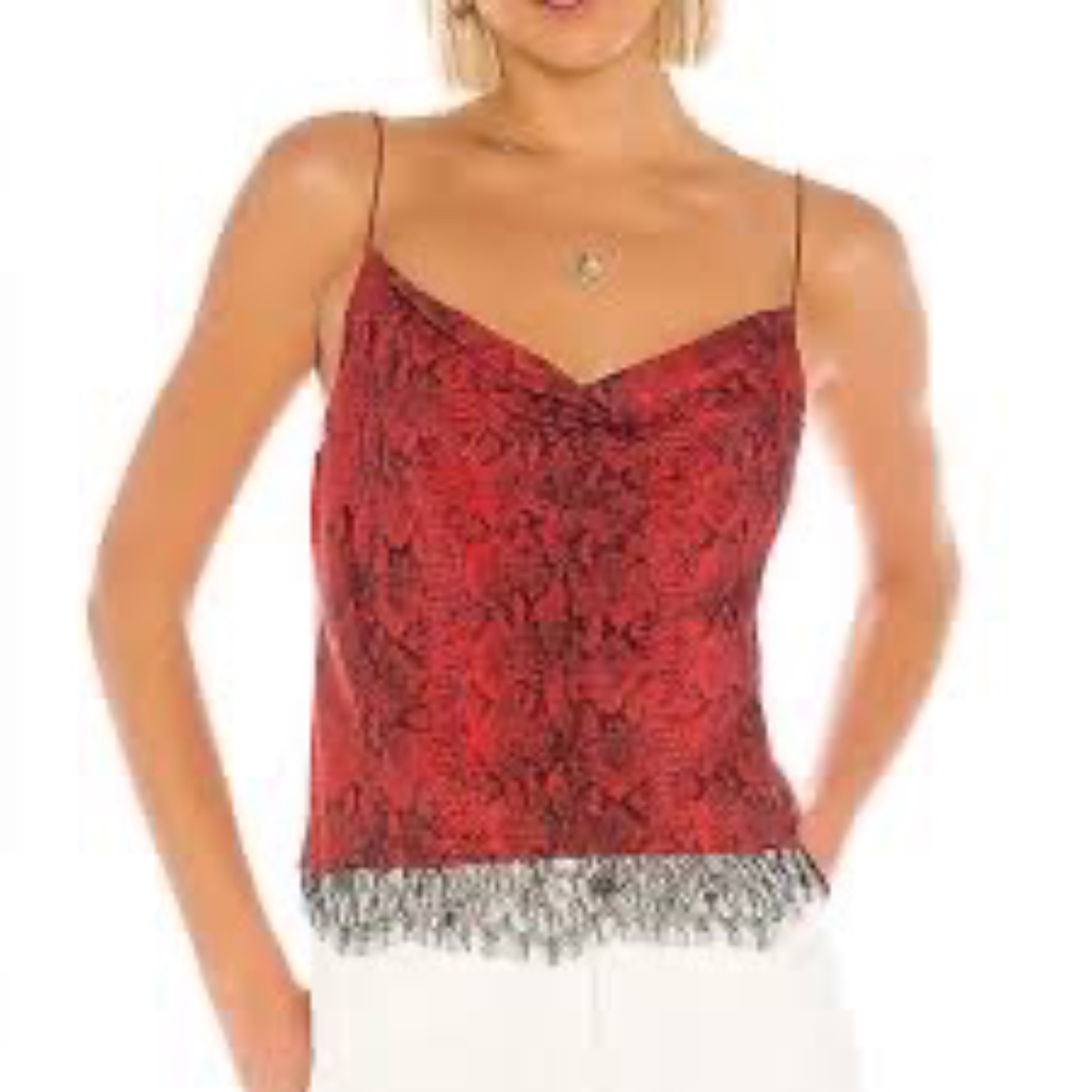 Alice + Olivia Harmon Edgy Snakeskin-Print Silk Camisole With Lace Size Small